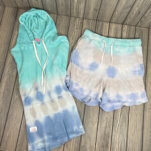 Simply Southern Women Shorts Hoodie Lounge Set Pajamas PJs Tie Dye Sz M/L Cotton
